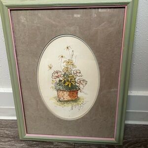 Vintage unique Floral Basket Framed Art decor collectible porter original art
